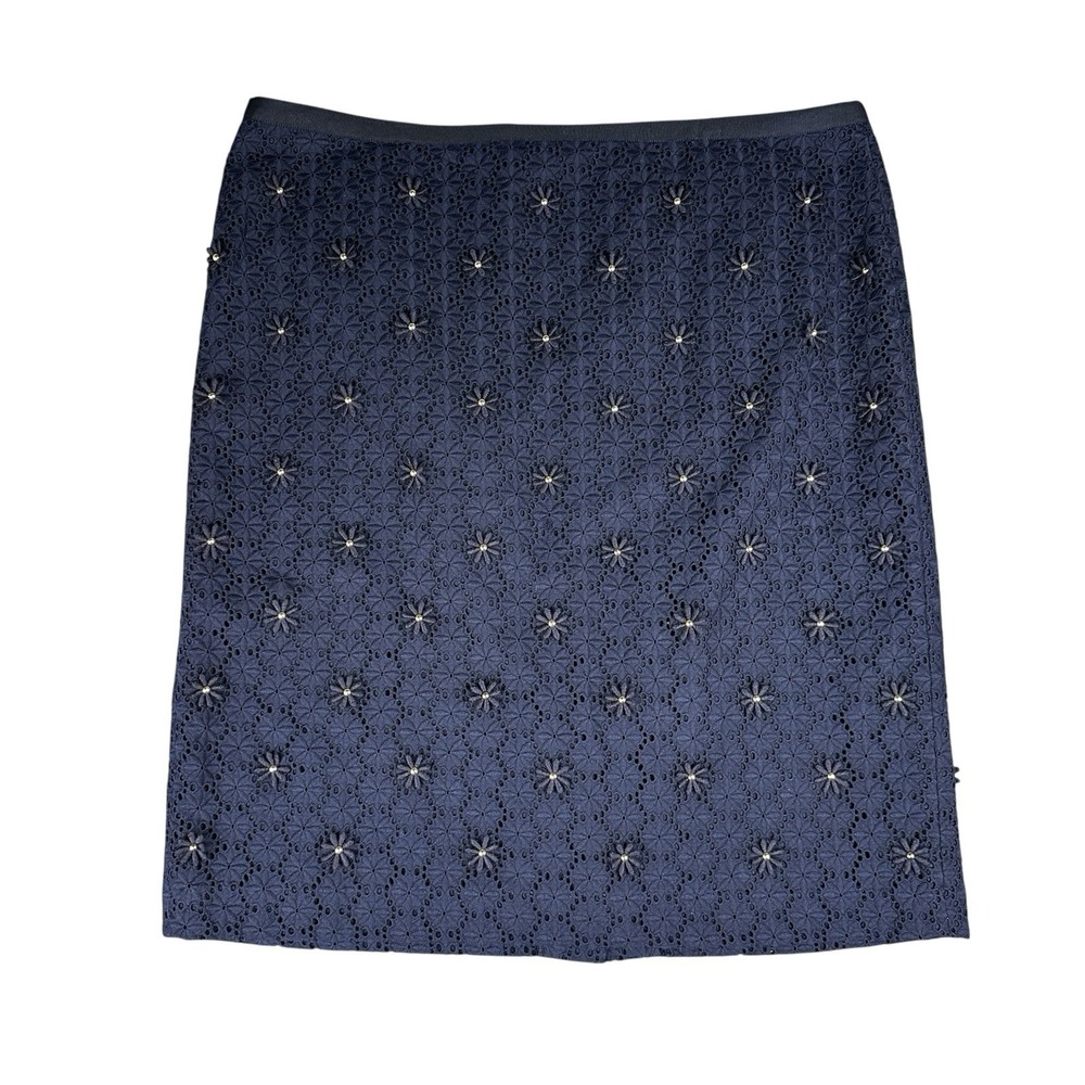 Talbots Skirt Women's 38x24 Inch Size 16 Blue Floral Eyelet Bead Embroider Lined